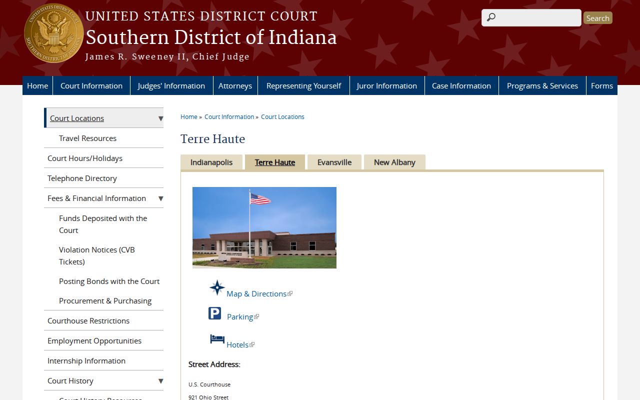 Terre Haute federal court route separate from Bicknell City Court
