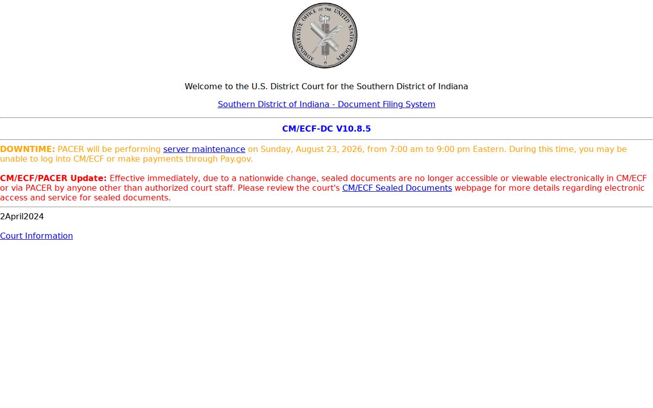 Federal CM ECF system outside the Bicknell court docket