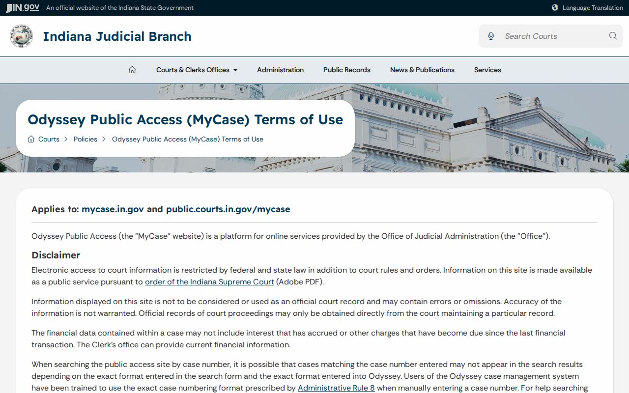 MyCase terms for Knox County court date information