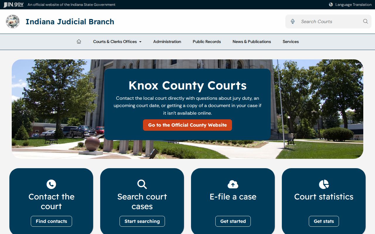 Knox County criminal docket resources on the Indiana Judicial Branch page