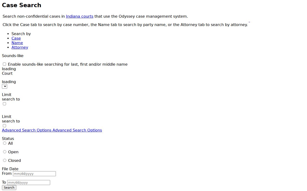 MyCase search fields for a Monroe City court docket lookup