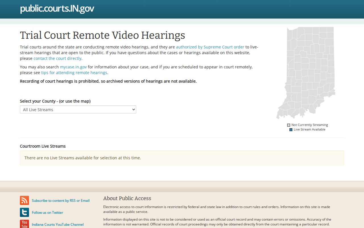 Indiana Court Streams checked for Vincennes hearings